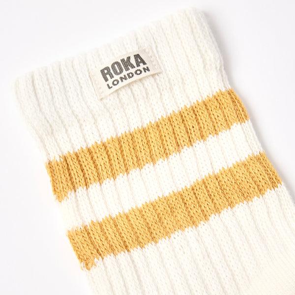 Roka London Windsor Stripe Crew Socks For Women In Corn
