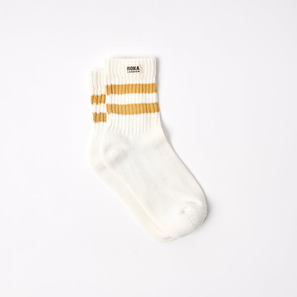 roka london Windsor Stripe Crew Socks for Women in Corn