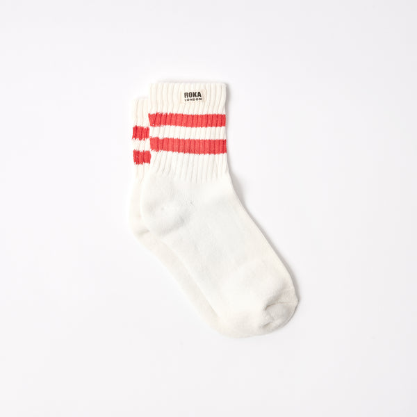 roka london Windsor Stripe Crew Socks for Women in Cranberry