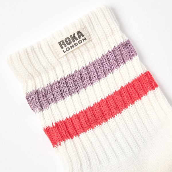Roka London Windsor Stripe Crew Socks For Women In Flint/Red