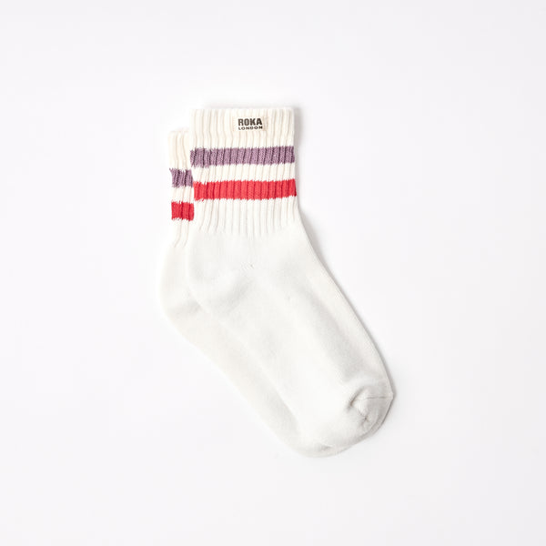 roka london Windsor Stripe Crew Socks for Women in Flint/Red