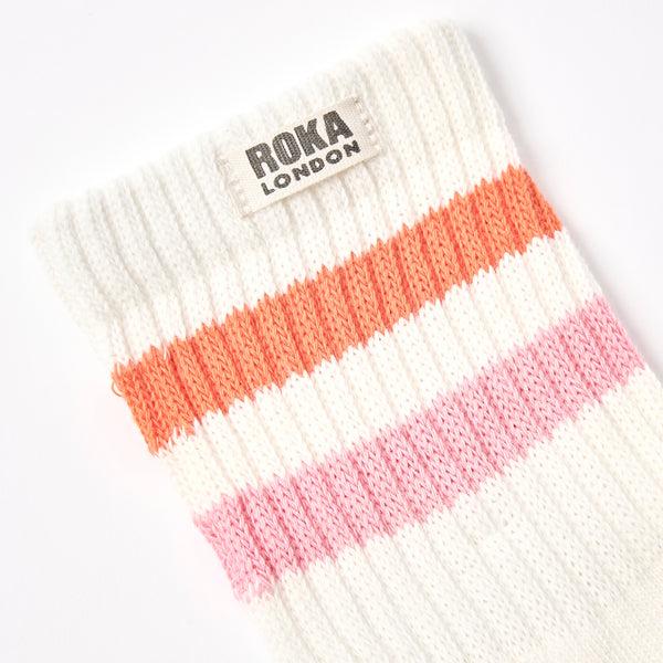 Roka London Windsor Stripe Crew Socks For Women In Mandarin/Pink