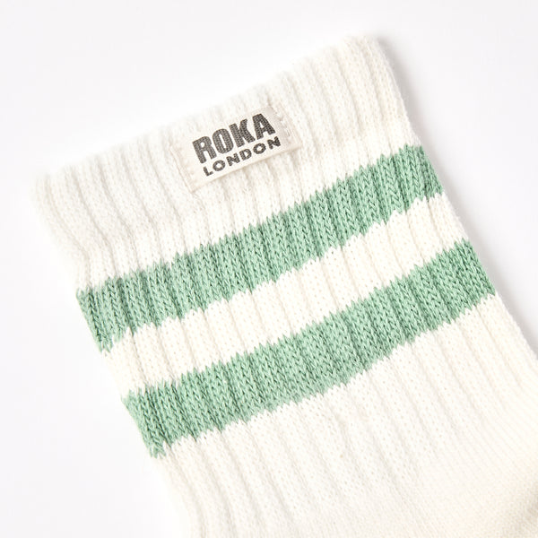 Roka London Windsor Stripe Crew Socks For Women In Matcha