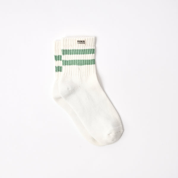 roka london Windsor Stripe Crew Socks for Women in Matcha