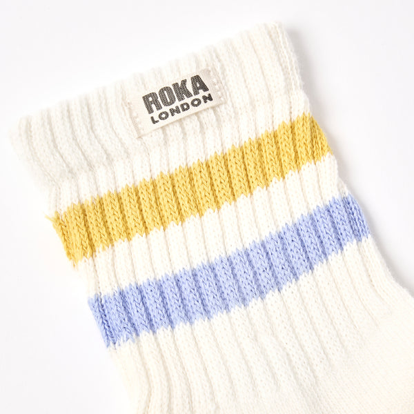 Roka London Windsor Stripe Crew Socks For Women In Summer Yellow/Thistle