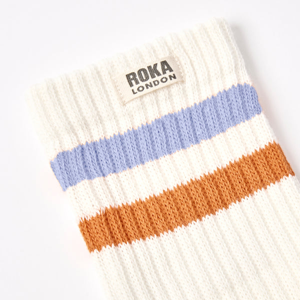 Roka London Windsor Stripe Crew Socks For Women In Thistle / Burnt Orange