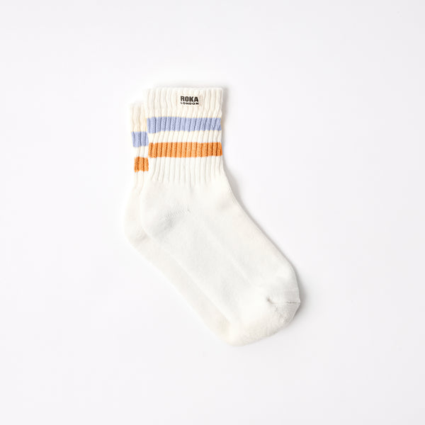 roka london Windsor Stripe Crew Socks for Women in Thistle / Burnt Orange