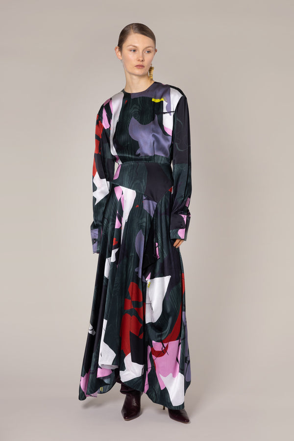 roksanda ilincic Designer Asymmetrical Silk Midi Dress in Multicolour