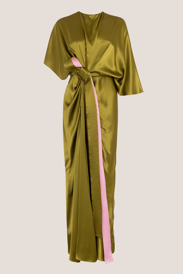 Roksanda Ilincic Designer Long Dress In Green Satin