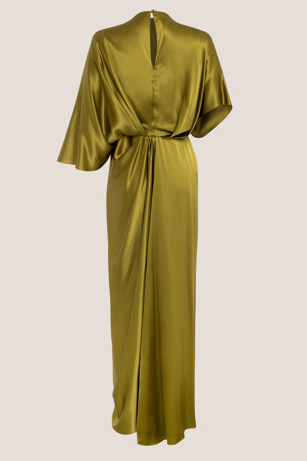 Roksanda Ilincic Designer Long Dress In Green Satin