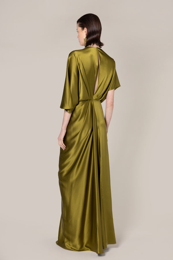 Roksanda Ilincic Designer Long Dress In Green Satin