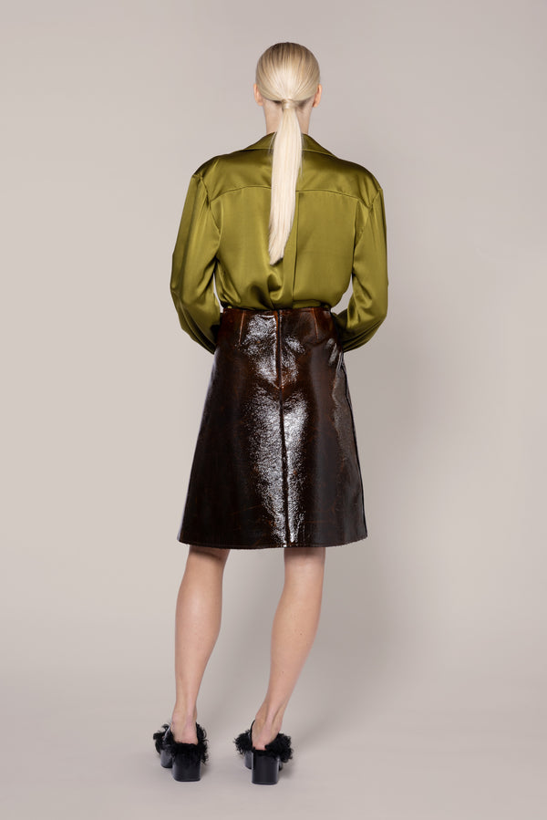 Roksanda Ilincic Designer Midi Imitation Leather Skirt In Brown