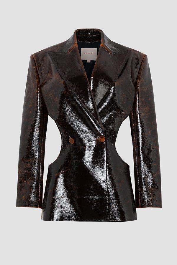 Roksanda Ilincic Designer Midi Imitation Leather Womem's Jacket In Brown