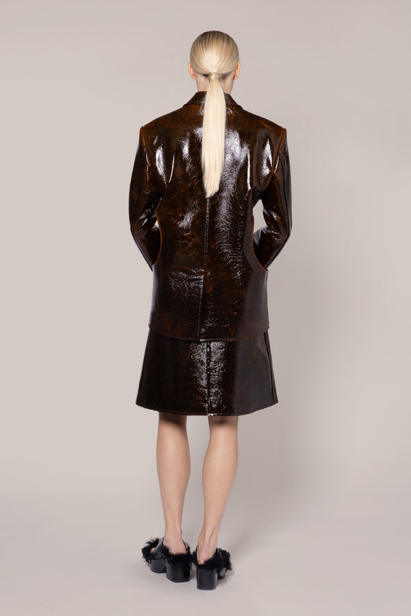 Roksanda Ilincic Designer Midi Imitation Leather Womem's Jacket In Brown