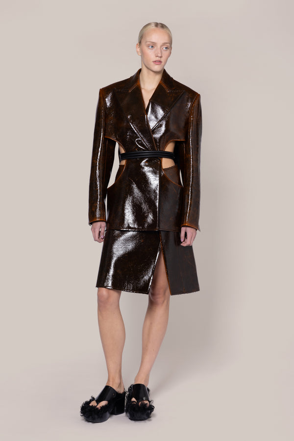 roksanda ilincic Designer Midi Imitation Leather womem's Jacket in Brown