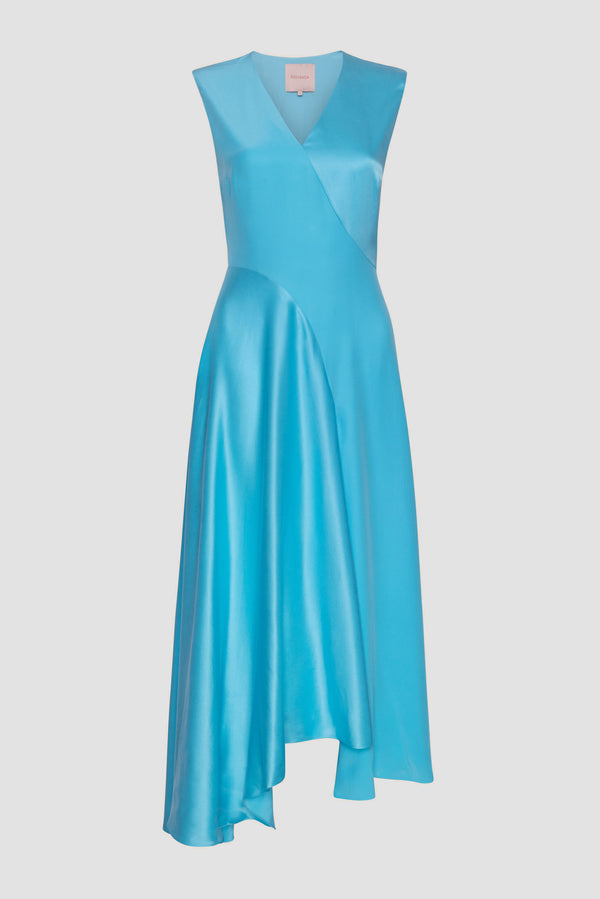 Roksanda Ilincic Designer Silk Mid Dress In Aqua Blue