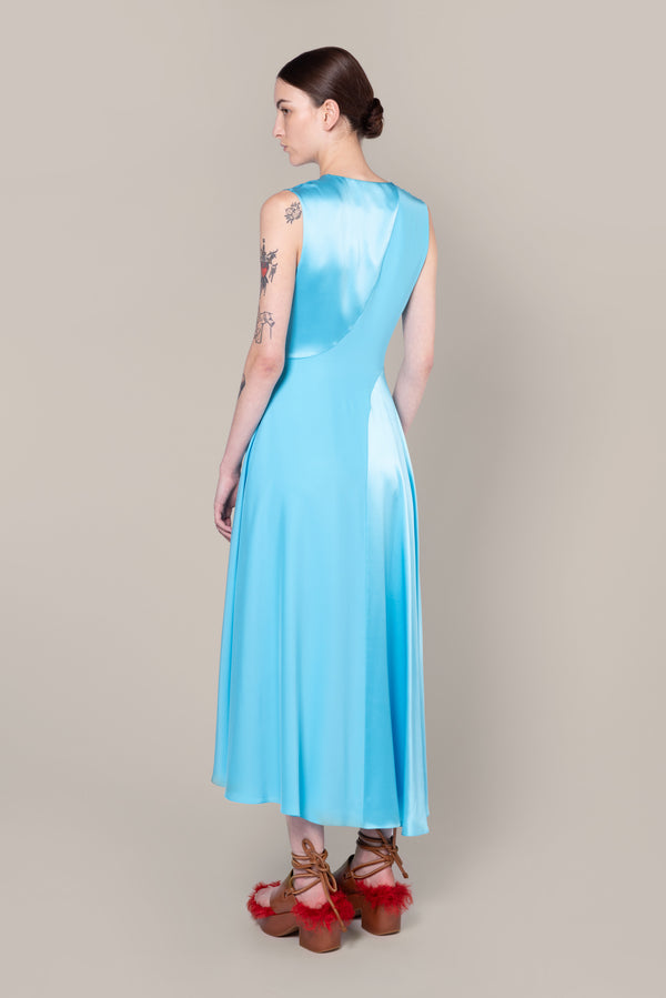 Roksanda Ilincic Designer Silk Mid Dress In Aqua Blue