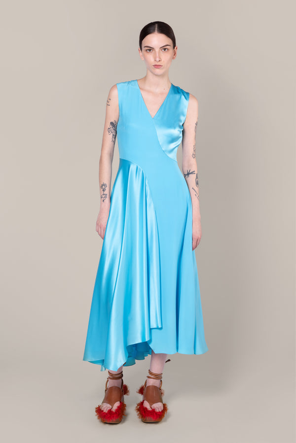 Roksanda Ilincic Designer Silk Mid Dress In Aqua Blue