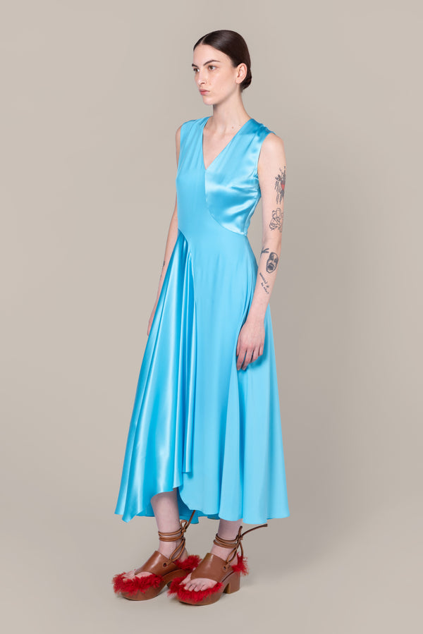 roksanda ilincic Designer Silk Mid dress in Aqua Blue