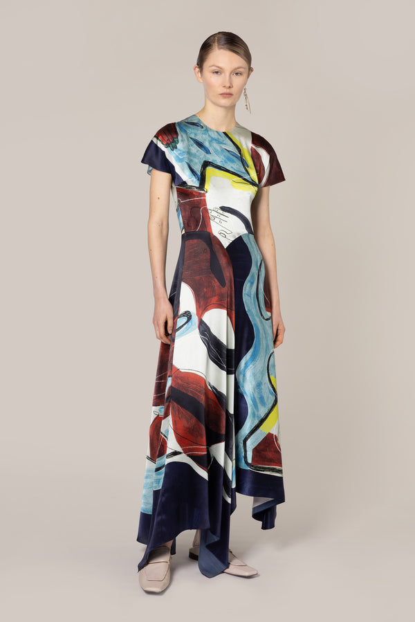 roksanda ilincic Designer Silk Midi Dress in Multicolour
