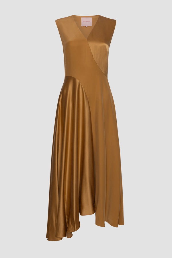 Roksanda Ilincic Designer Silk Midi Dress In Mustard