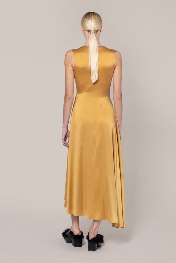 Roksanda Ilincic Designer Silk Midi Dress In Mustard