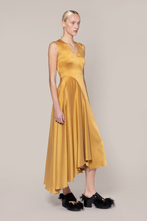 Roksanda Ilincic Designer Silk Midi Dress In Mustard
