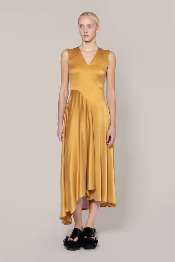 roksanda ilincic Designer Silk Midi Dress in Mustard