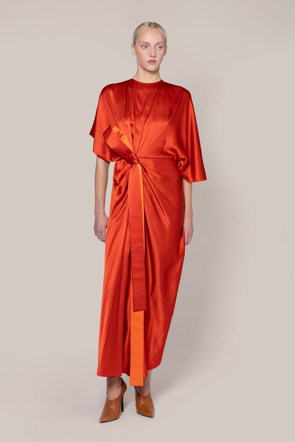 roksanda ilincic Designer Silk Midi Dress in Orange