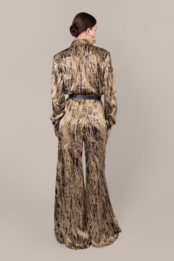 Roksanda Ilincic Women's Designer High Waist Trousers In Gold Silk