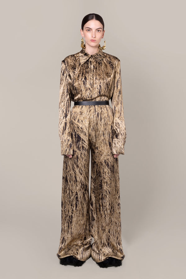 roksanda ilincic Women's Designer High Waist Trousers in Gold Silk