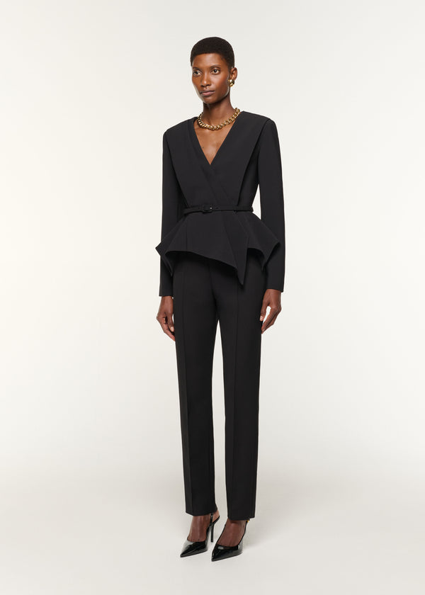 Roland Mouret Asymmetrical Drape Peplum Crepe Jacket Black