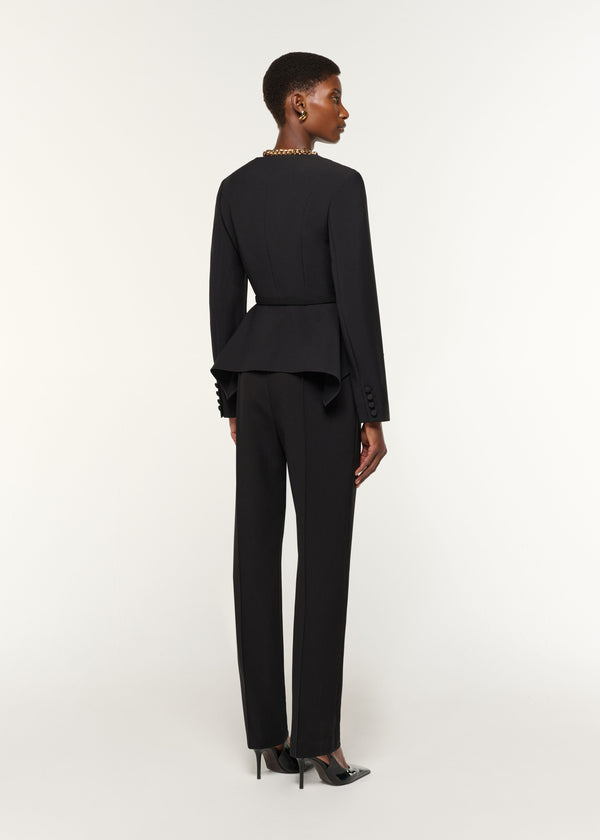 Roland Mouret Asymmetrical Drape Peplum Crepe Jacket Black