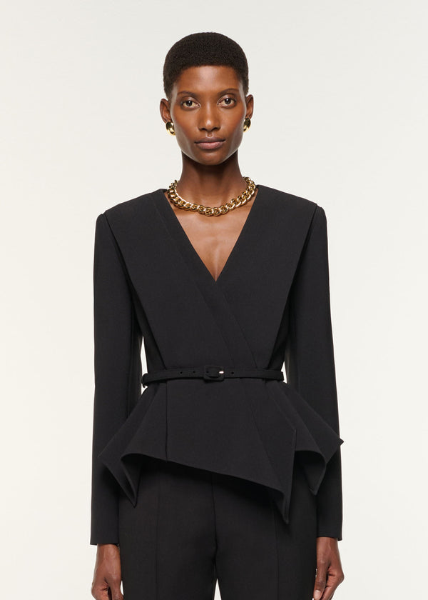 Roland Mouret Asymmetrical Drape Peplum Crepe Jacket Black