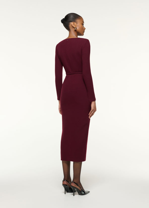 Roland Mouret Asymmetrical Draped Neck Belted Wool Dress Mulberry