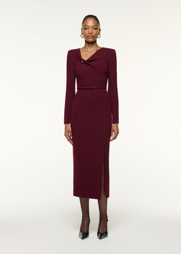 roland mouret Asymmetrical Draped Neck Belted Wool Dress Mulberry