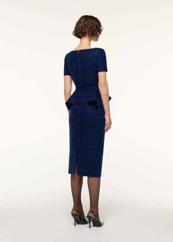 Roland Mouret Asymmetrical Twist Peplum Boucle Top Navy