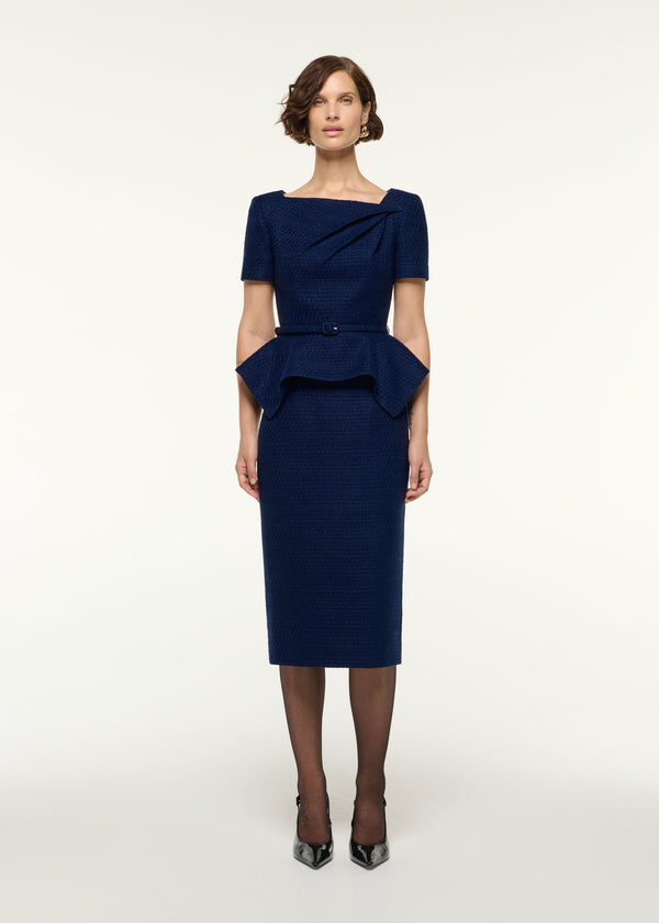 roland mouret Asymmetrical Twist Peplum Boucle Top Navy
