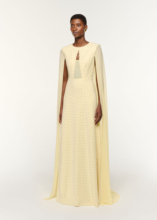 Roland Mouret Chiffon Cape On Diamante Crepe Gown Yellow