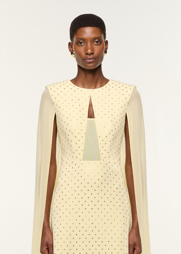 Roland Mouret Chiffon Cape On Diamante Crepe Gown Yellow