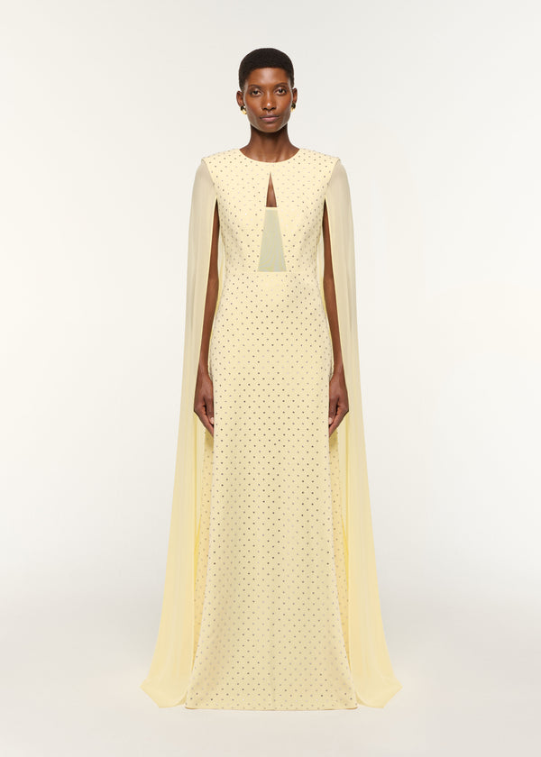 roland mouret Chiffon Cape On Diamante Crepe Gown Yellow