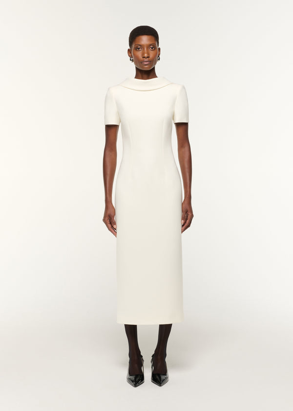 roland mouret Collared Crepe Column Midi Dress Cream