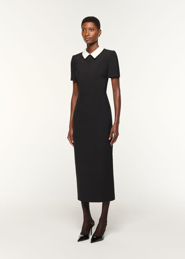 Roland Mouret Contrast Collar Crepe Midi Dress Black