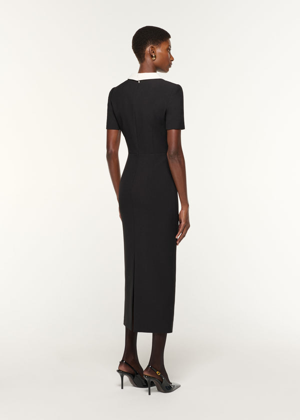 Roland Mouret Contrast Collar Crepe Midi Dress Black