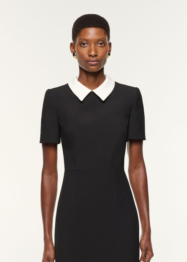 Roland Mouret Contrast Collar Crepe Midi Dress Black