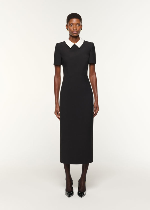 roland mouret Contrast Collar Crepe Midi Dress Black