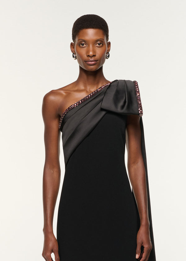Roland Mouret Contrast Crystal Trimmed Bow Satin Crepe Gown Black