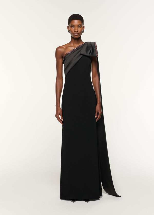 roland mouret Contrast Crystal Trimmed Bow Satin Crepe Gown Black