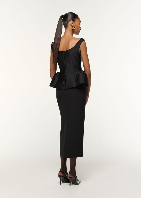 Roland Mouret Crystal Button Peplum Taffeta Crepe Dress Black
