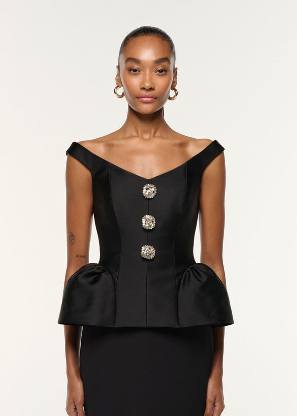 Roland Mouret Crystal Button Peplum Taffeta Crepe Dress Black